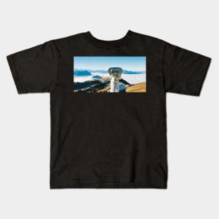 Mountains of Switzerland - Binoculars on Viewpoint With Alpine Panorama in Background Kids T-Shirt